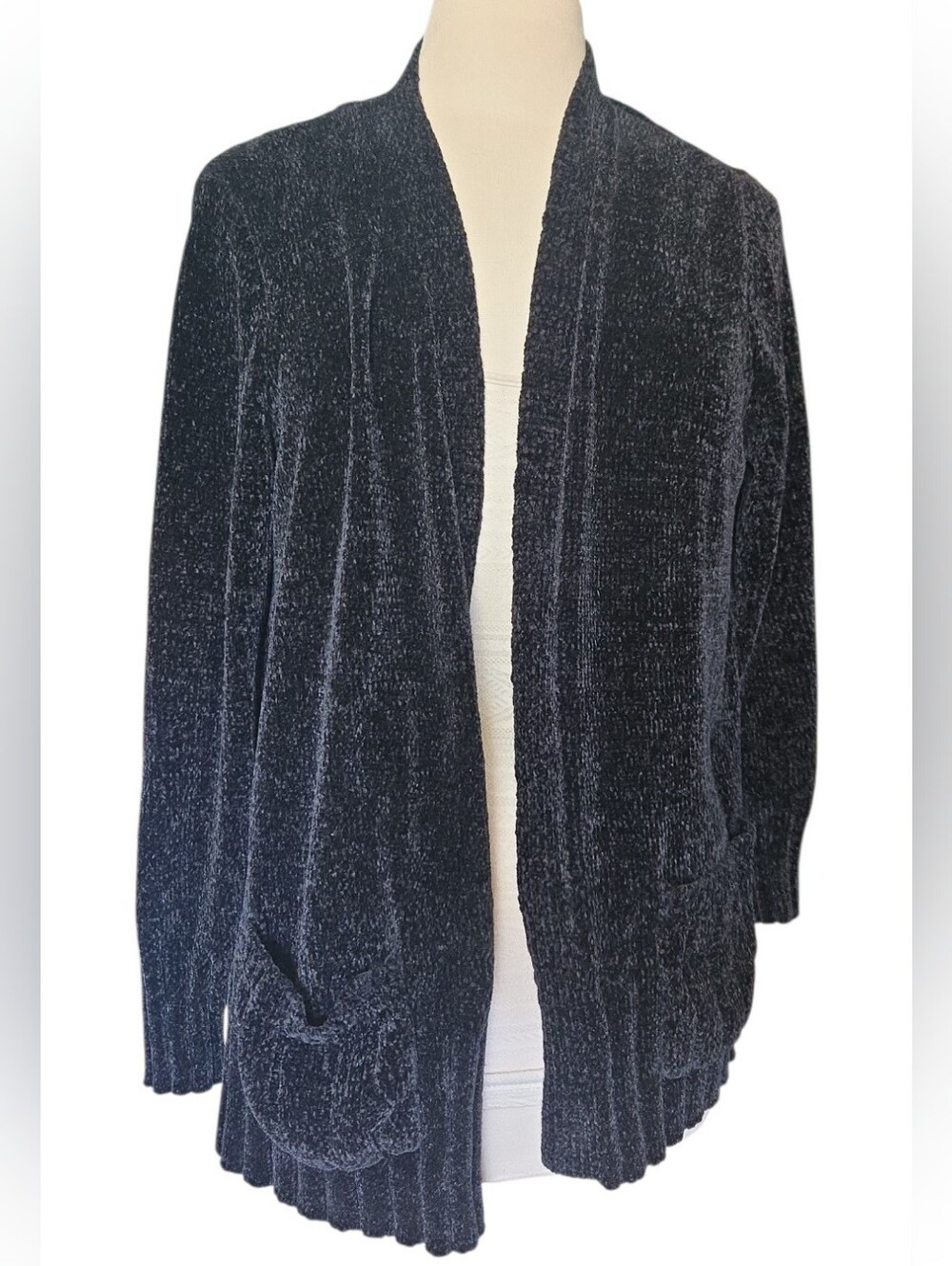 Seven7 Women's Open Front Chenille Knit Cardigan Sweater with Pockets - L